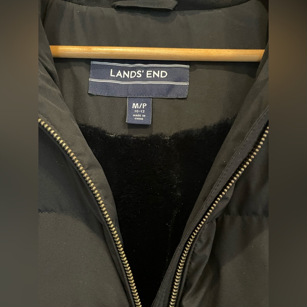 Lands End Women’s Quilted Puffer Down Coat Jacket Medium 10/12 Black - Picture 4 of 7